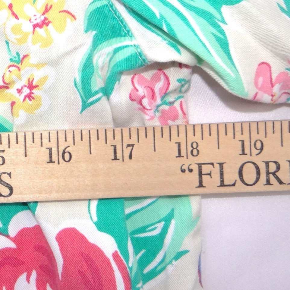 Vintage Lilys of Beverly Hills Floral Short Sleeve Top Cream Pink Blue Small