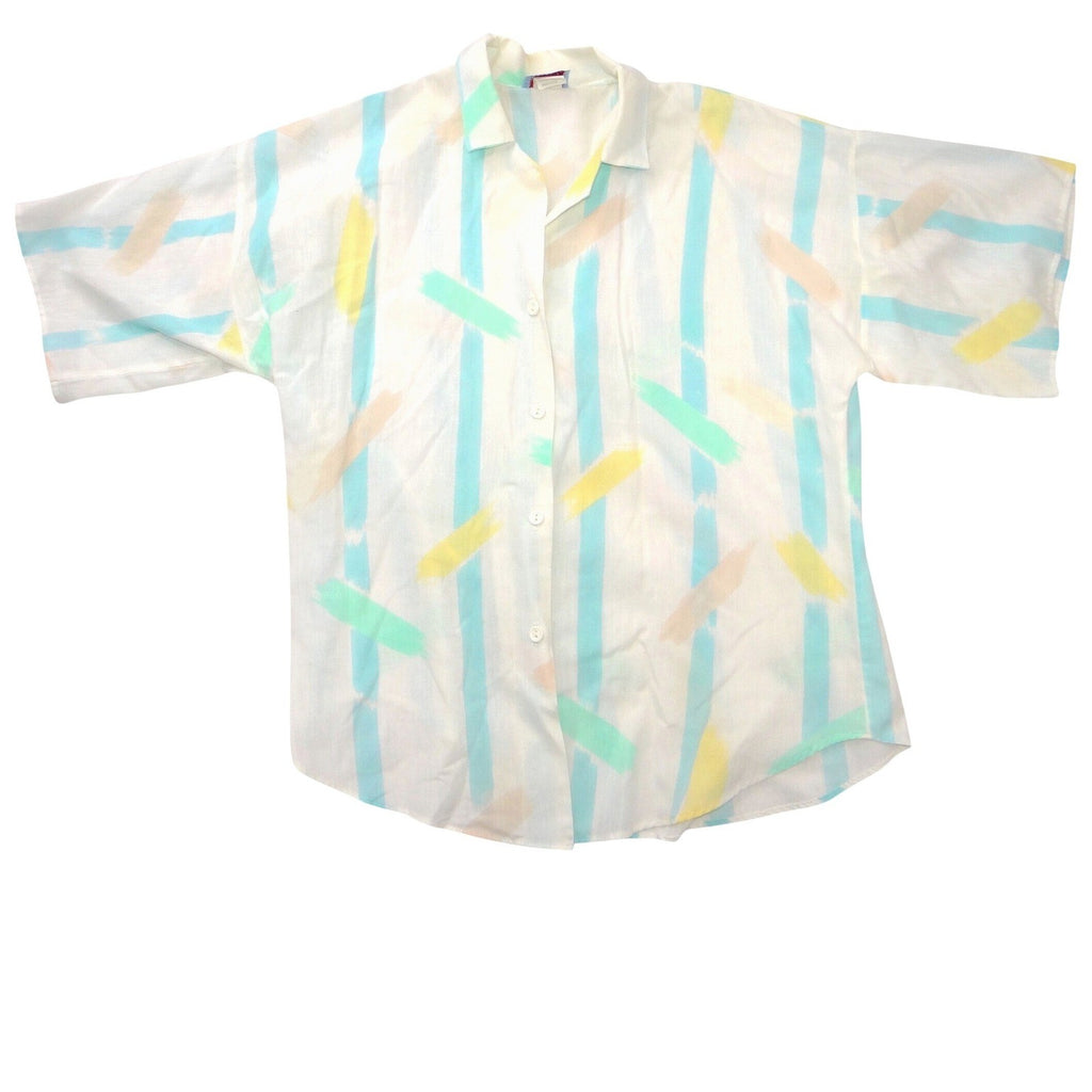 Leslie Ann Fashions Vintage Pastel Abstract Stripe Button Up Shirt Medium USA