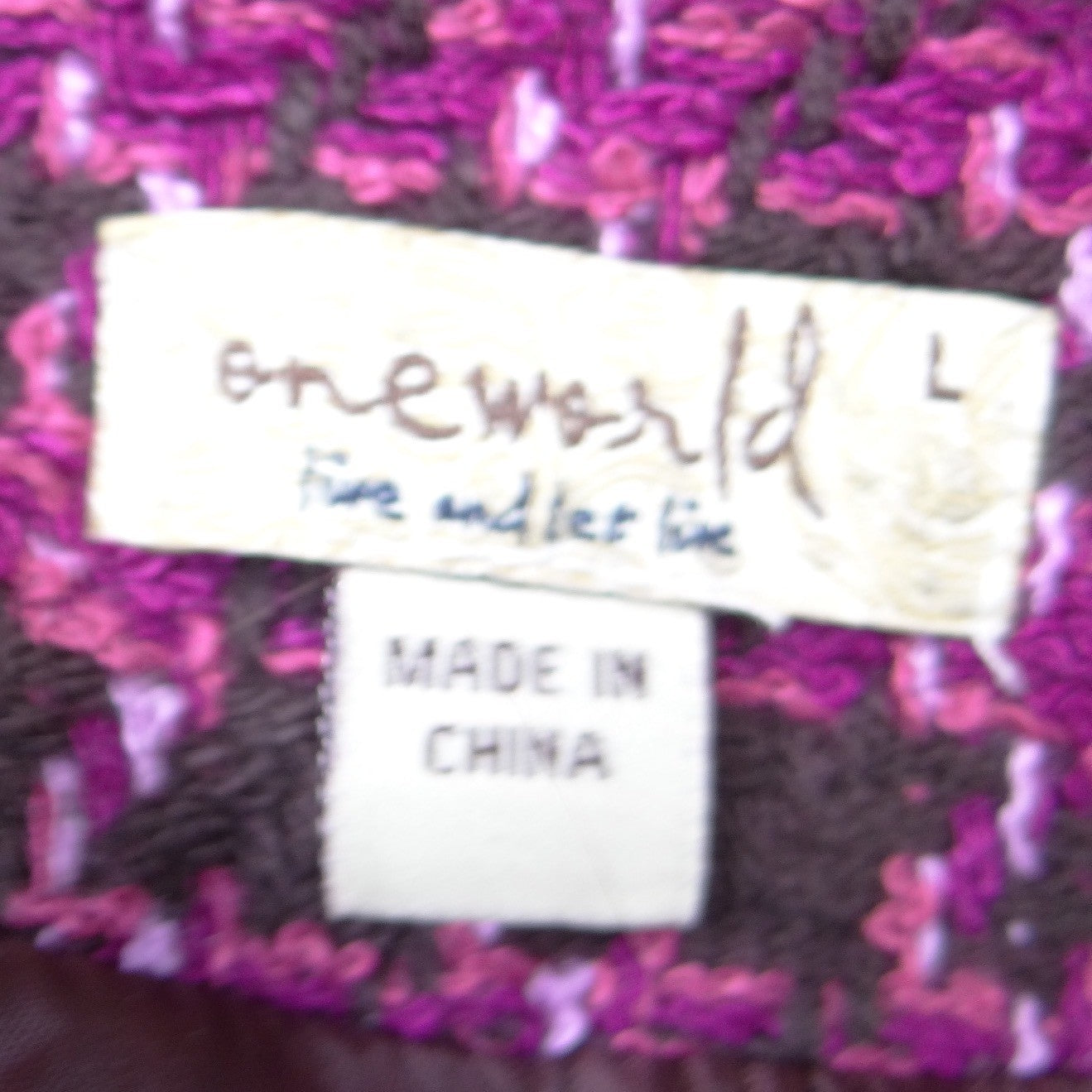 One World Womens Purple Brown Houndstooth Cropped Open Front Jacket Large 1988