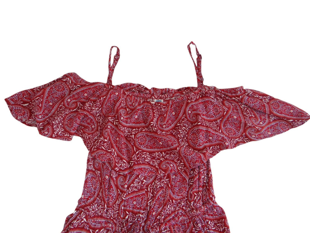 Old Navy Red Paisley Print Off-Shoulder Jumpsuit - Size S