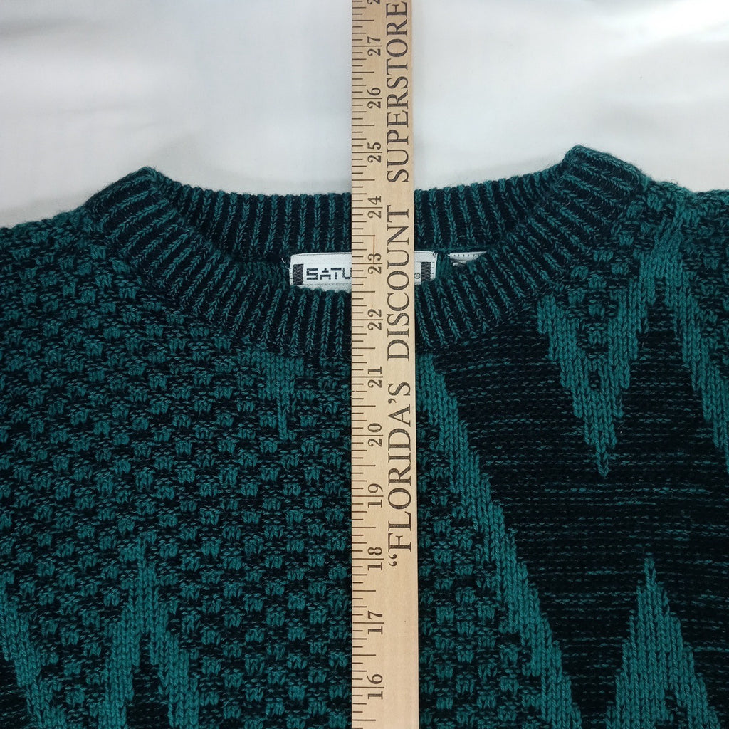 VTG-Saturdays Teal Black Geometric Pattern Knit Sweater Pullover Size M