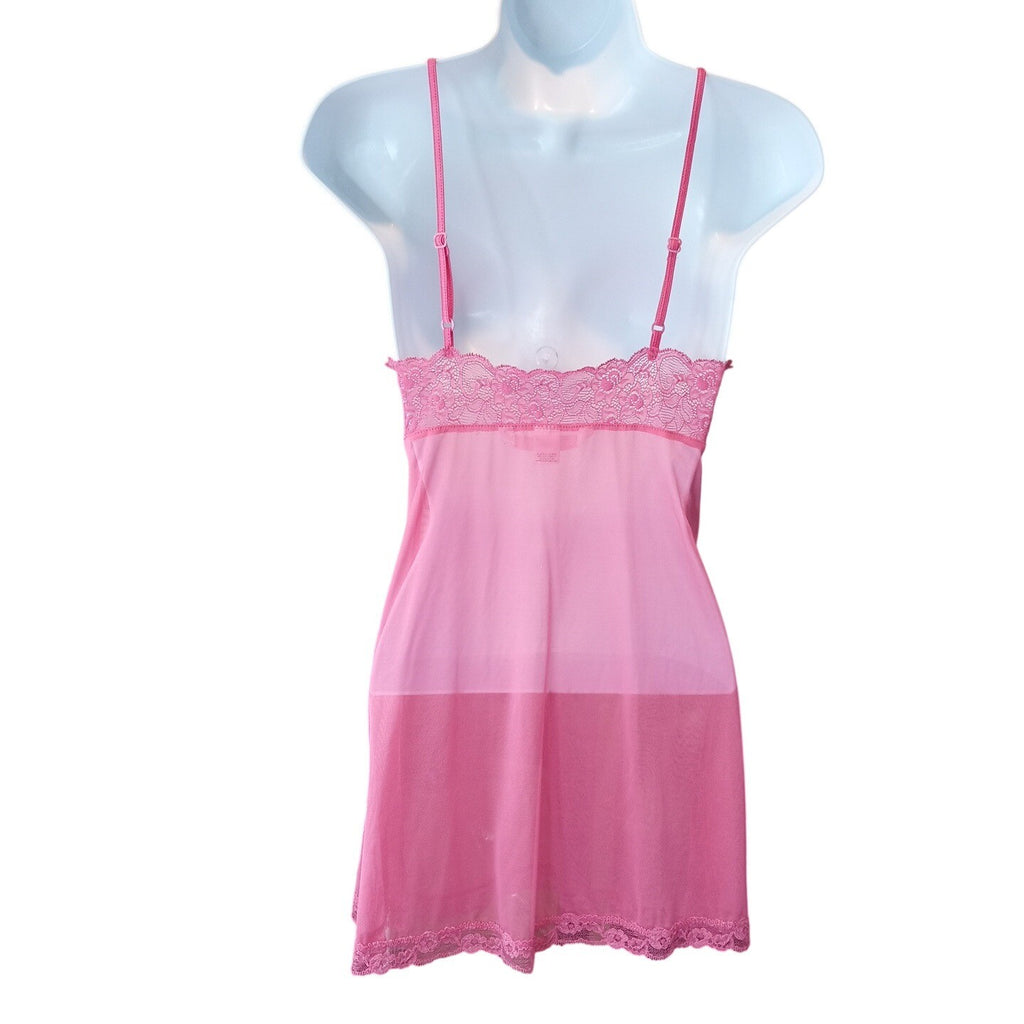 Victoria's Secret Pink Lace Trim Sheer Babydoll Chemise Lingerie Size M