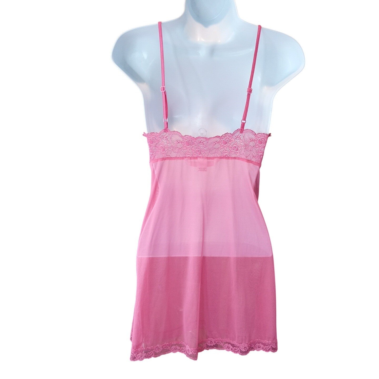 Victoria's Secret Pink Lace Trim Sheer Babydoll Chemise Lingerie Size M