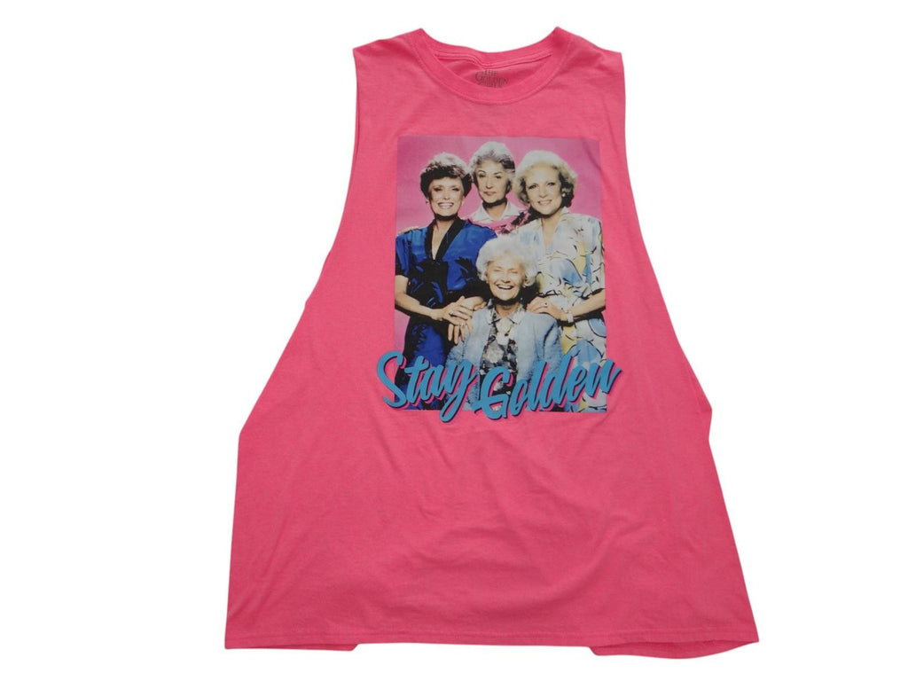 Pink Sleeveless Vintage Themed Graphic Tank Top - Stay Golden