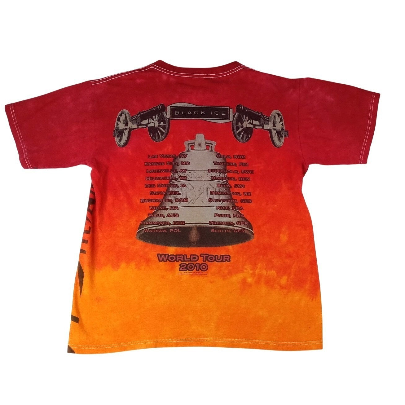 ACDC Black Ice World Tour 2010 Tie Dye T Shirt Red Orange Size XL