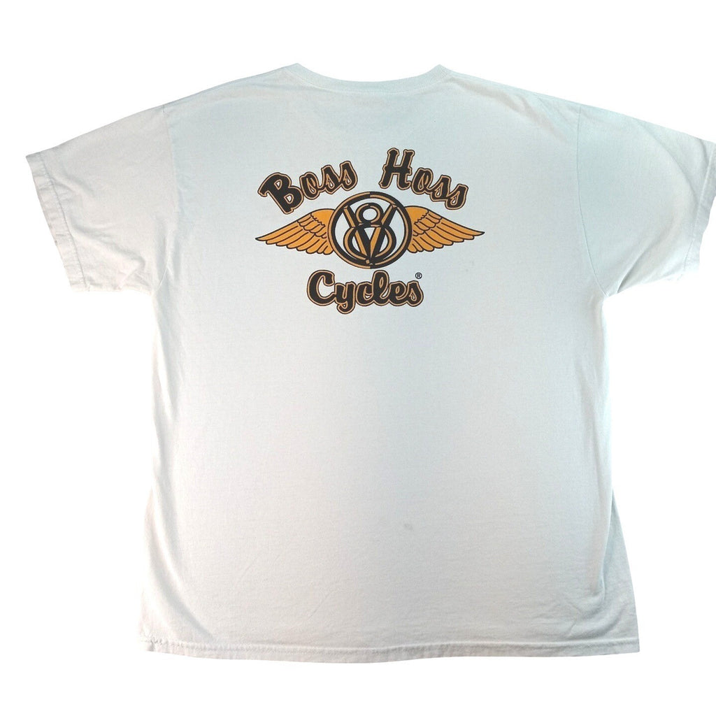 Boss Hoss Cycles White T Shirt Mens Small Graphic Tee V8 Wings Logo