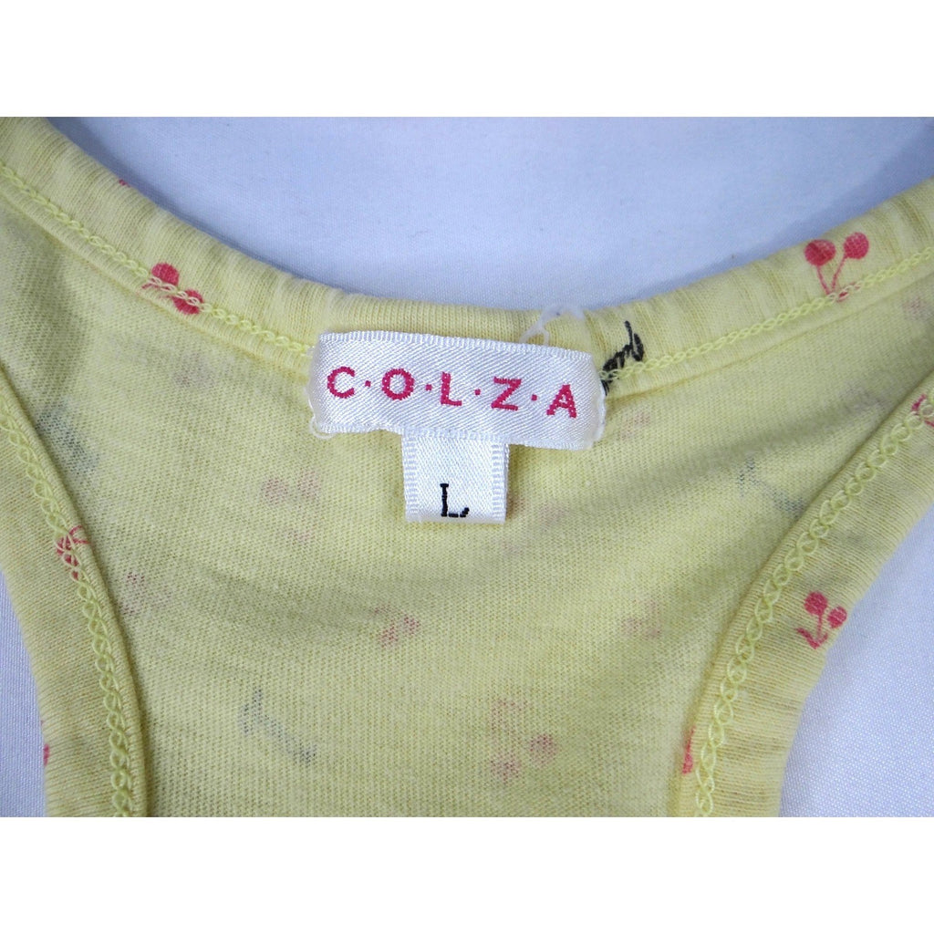 Y2K COLZA Womens Yellow Cherry Print Racerback Tank Top Size L