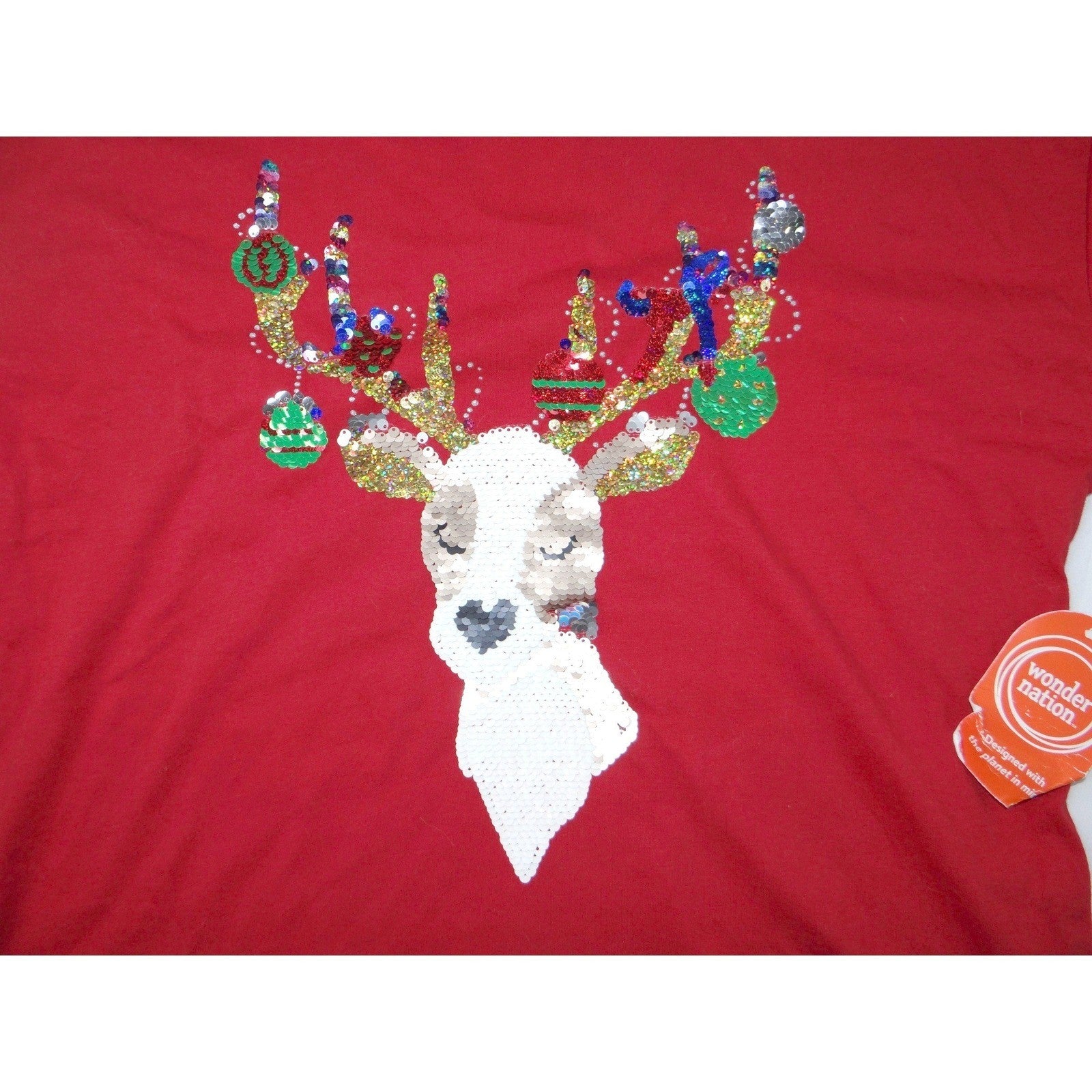 NWT-Wonder Nation Womens Red Reindeer Sequin Ugly Christmas Sweater Shirt XXL