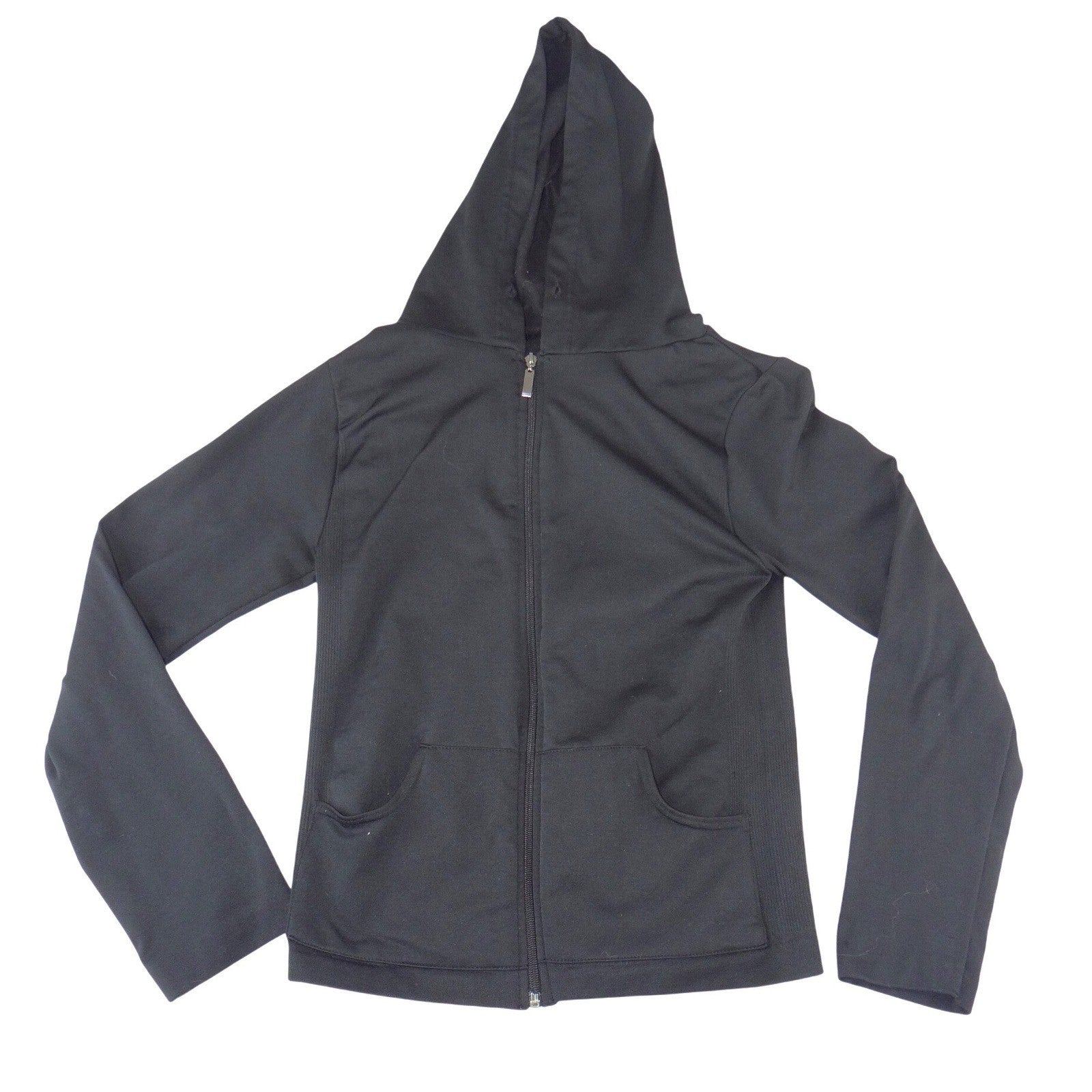 Coco & Shay Womens Black Full Zip Hoodie Ribbed Side Panels JTSM589 Size M/L