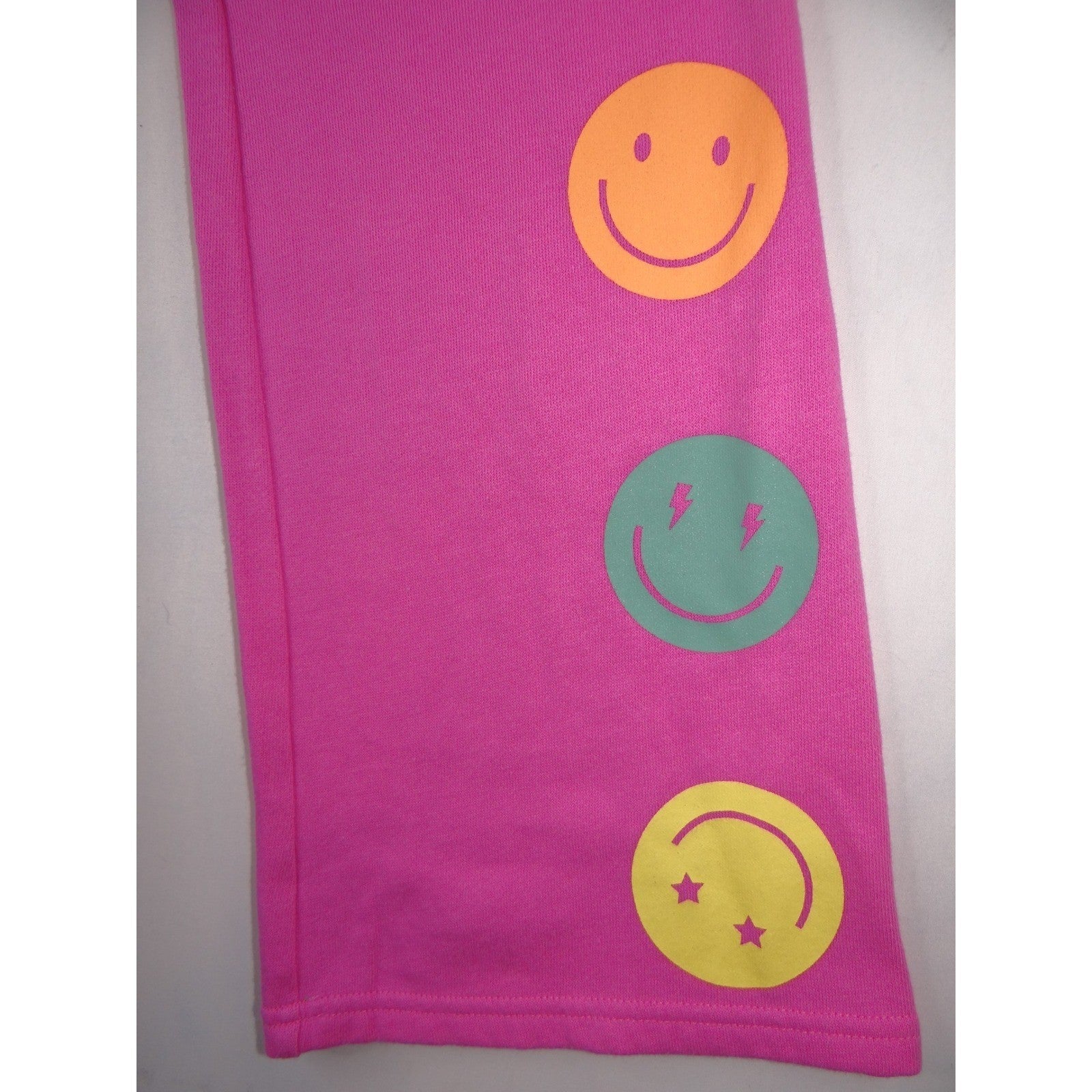 Kids Bright Pink Smiley Face Graphic Sweatpants Flare Leg