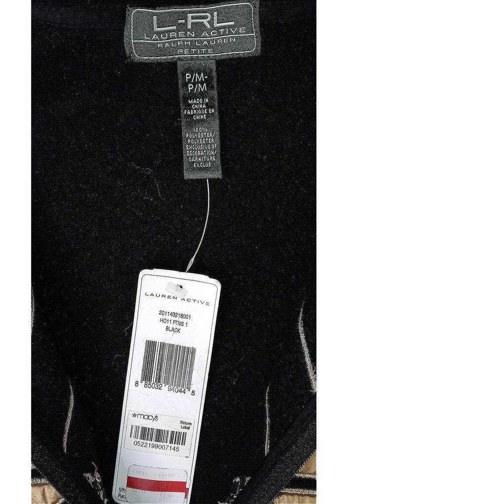 Vintage RL Ralph Lauren Active Petite Black Fleece Zip Jacket Gold Snowflake - M