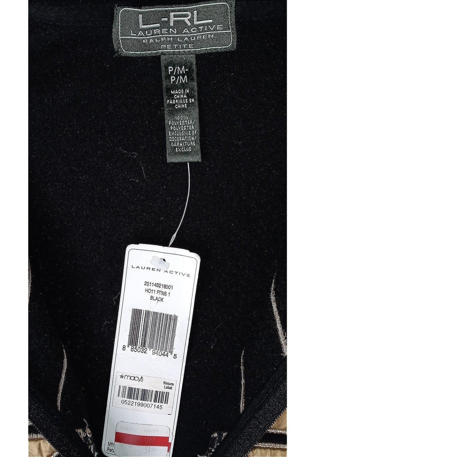 Vintage RL Ralph Lauren Active Petite Black Fleece Zip Jacket Gold Snowflake - M