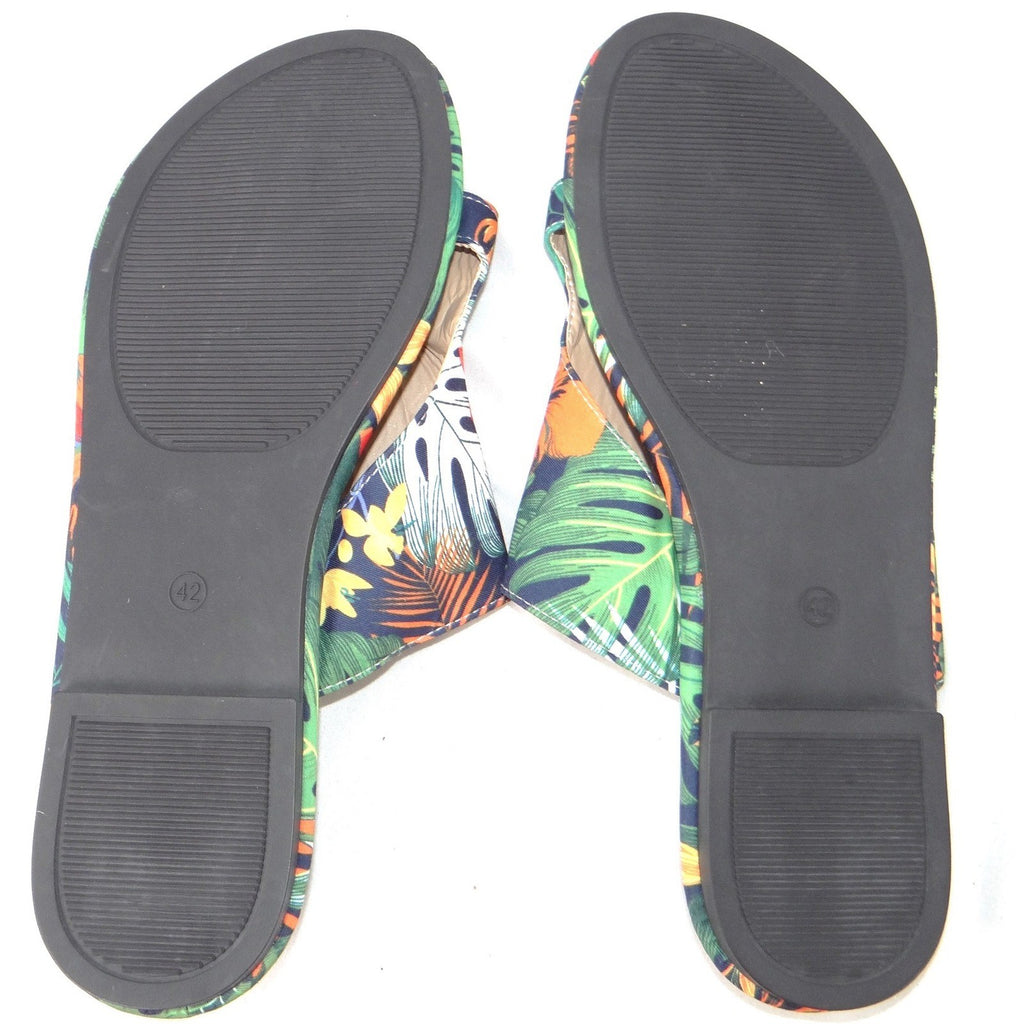Womens Tropical Floral Toe Loop Slide Sandals Multicolor Botanical Flat Size 42