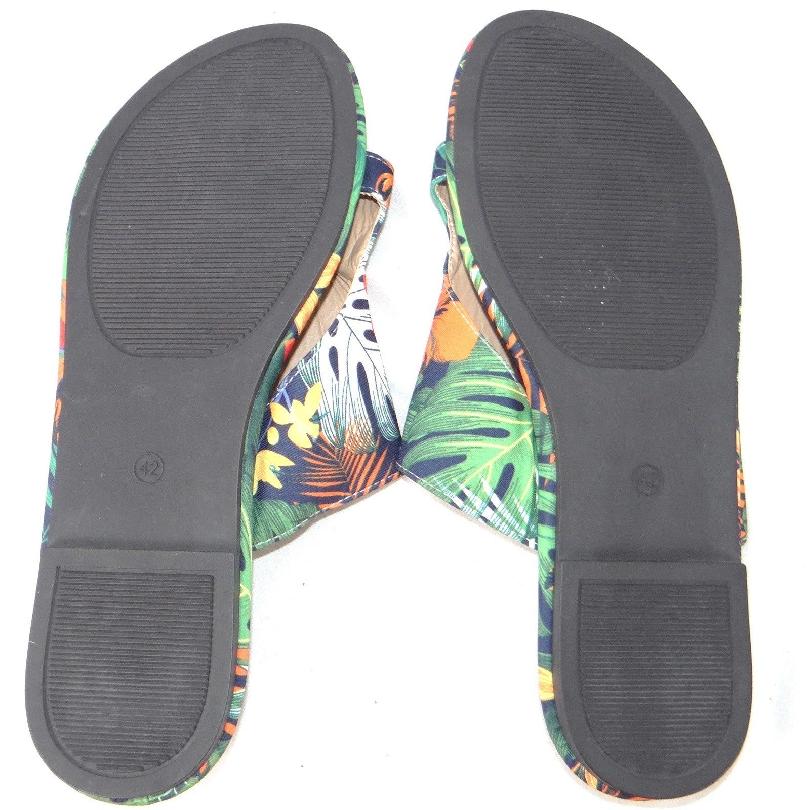Womens Tropical Floral Toe Loop Slide Sandals Multicolor Botanical Flat Size 42