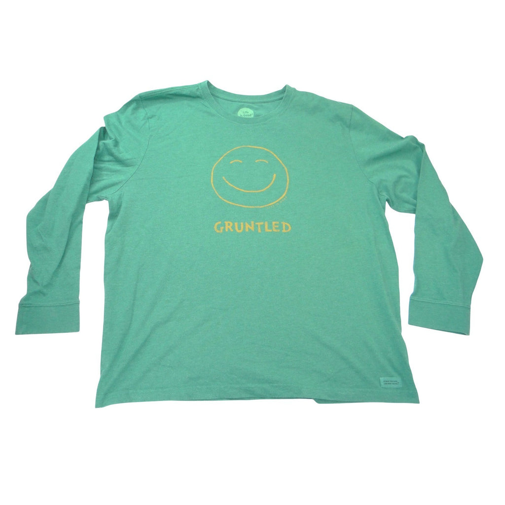 Life is Good Mens XL Green Gruntled Smiley Face Crusher Long Sleeve Graphic Tee