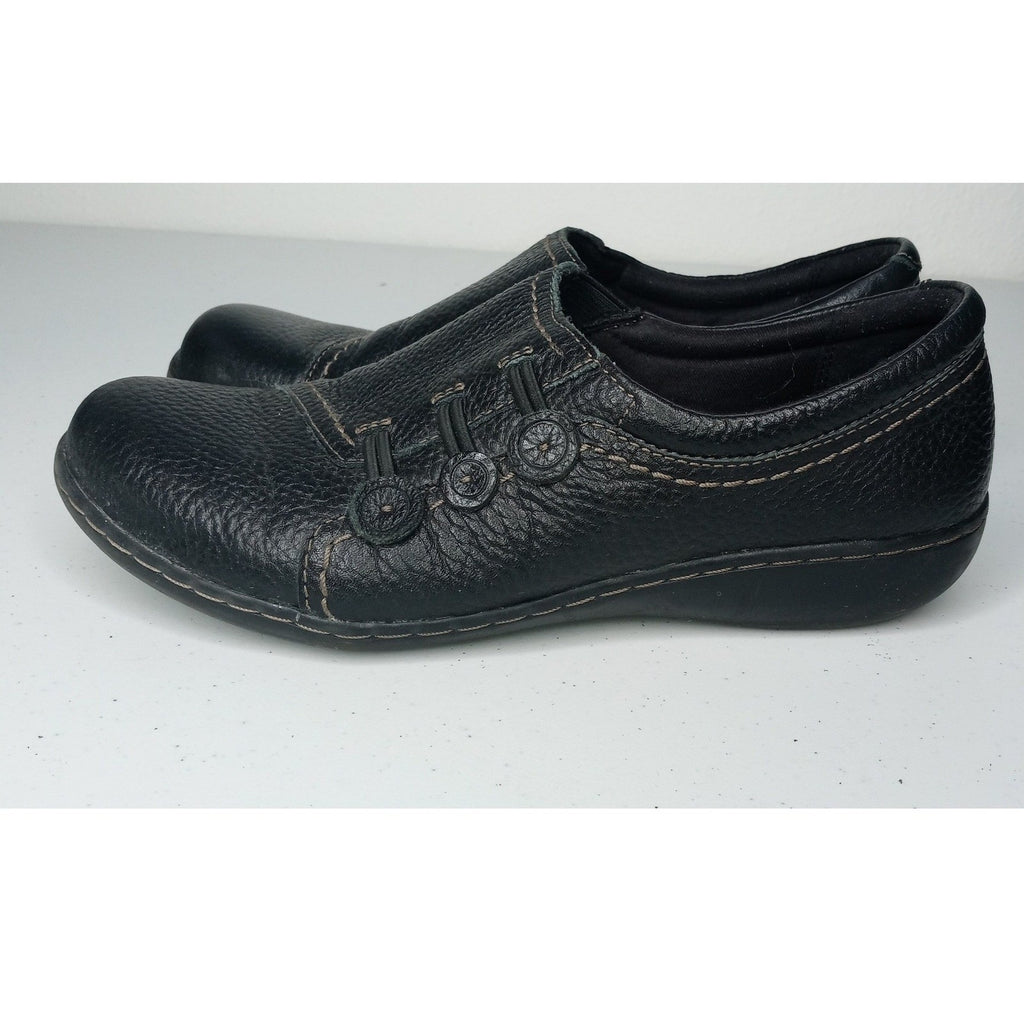 Clarks Black Leather Slip On Comfort Shoes Women's Size 8M