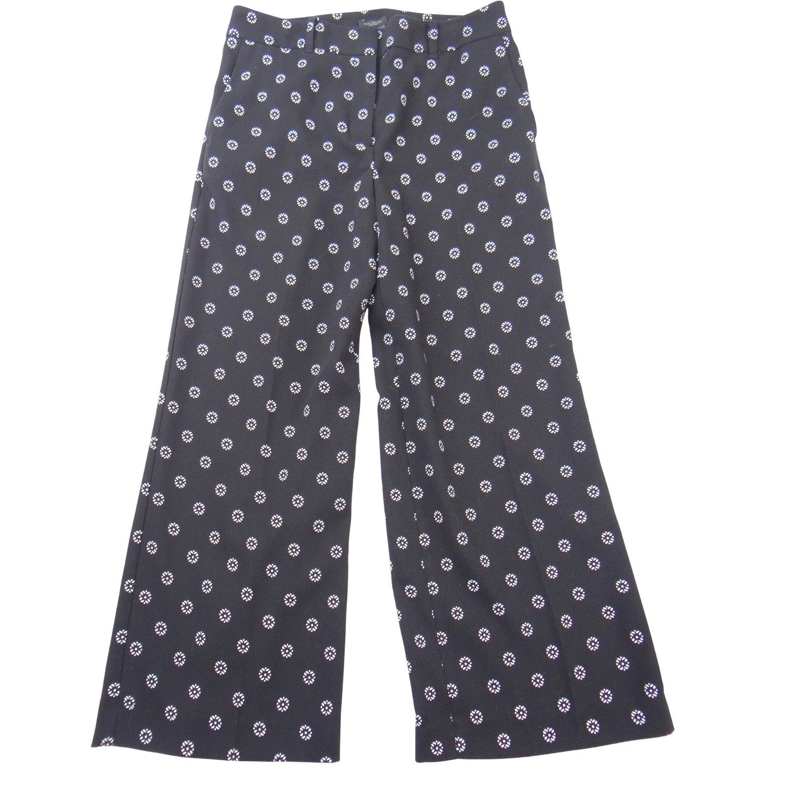 Ann Taylor Factory Womens Black White Floral Medallion Wide Leg Pants Size 4