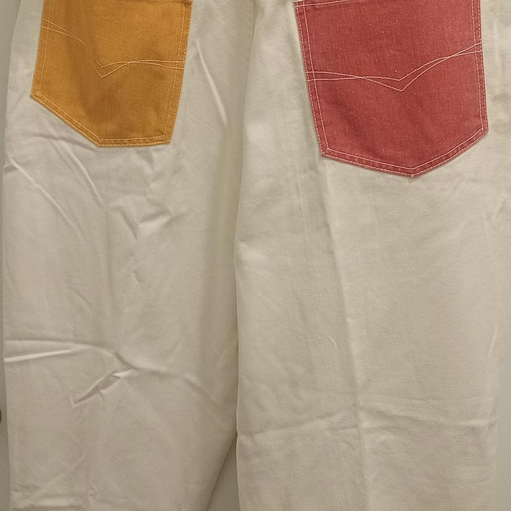 Women's Casual White Pants with Colorful Pocket Accents