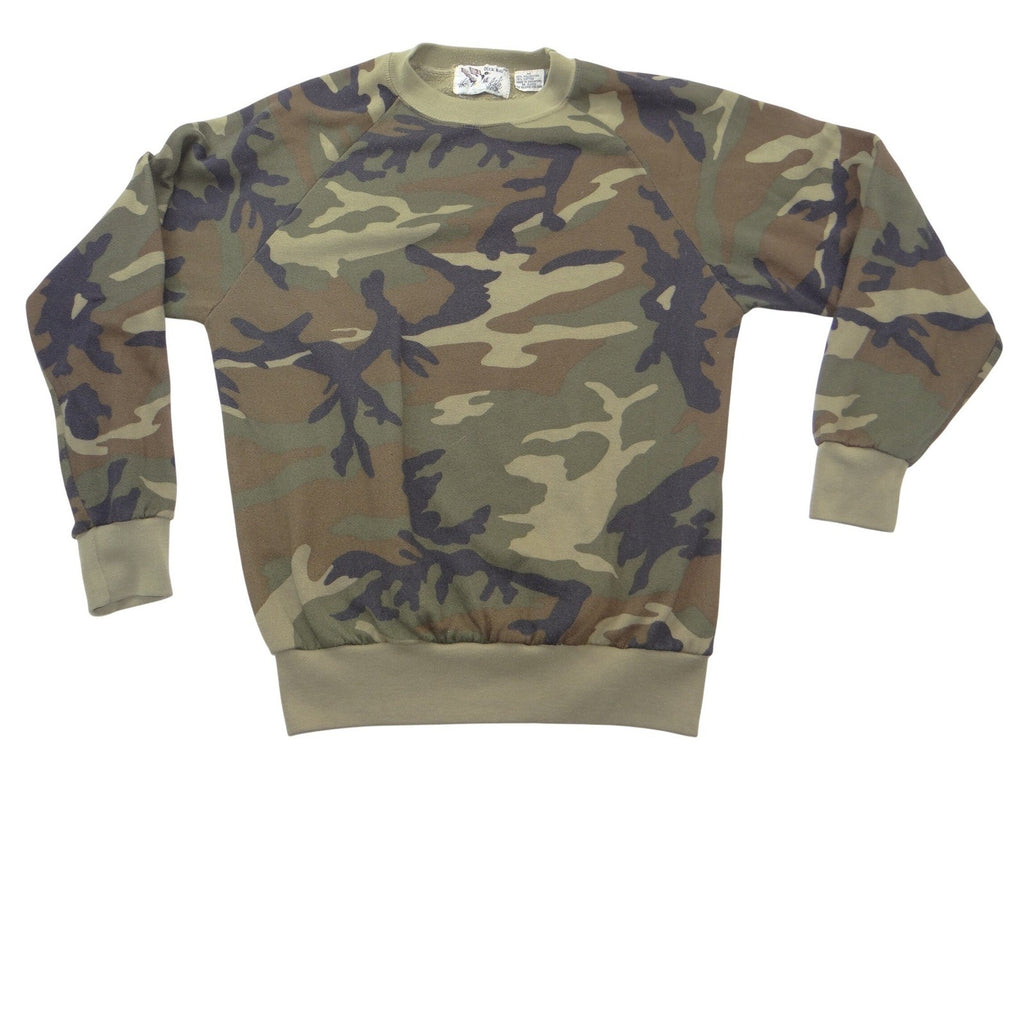 Vintage Duck Bay Camouflage Raglan Crewneck Sweatshirt Mens Medium Green Brown