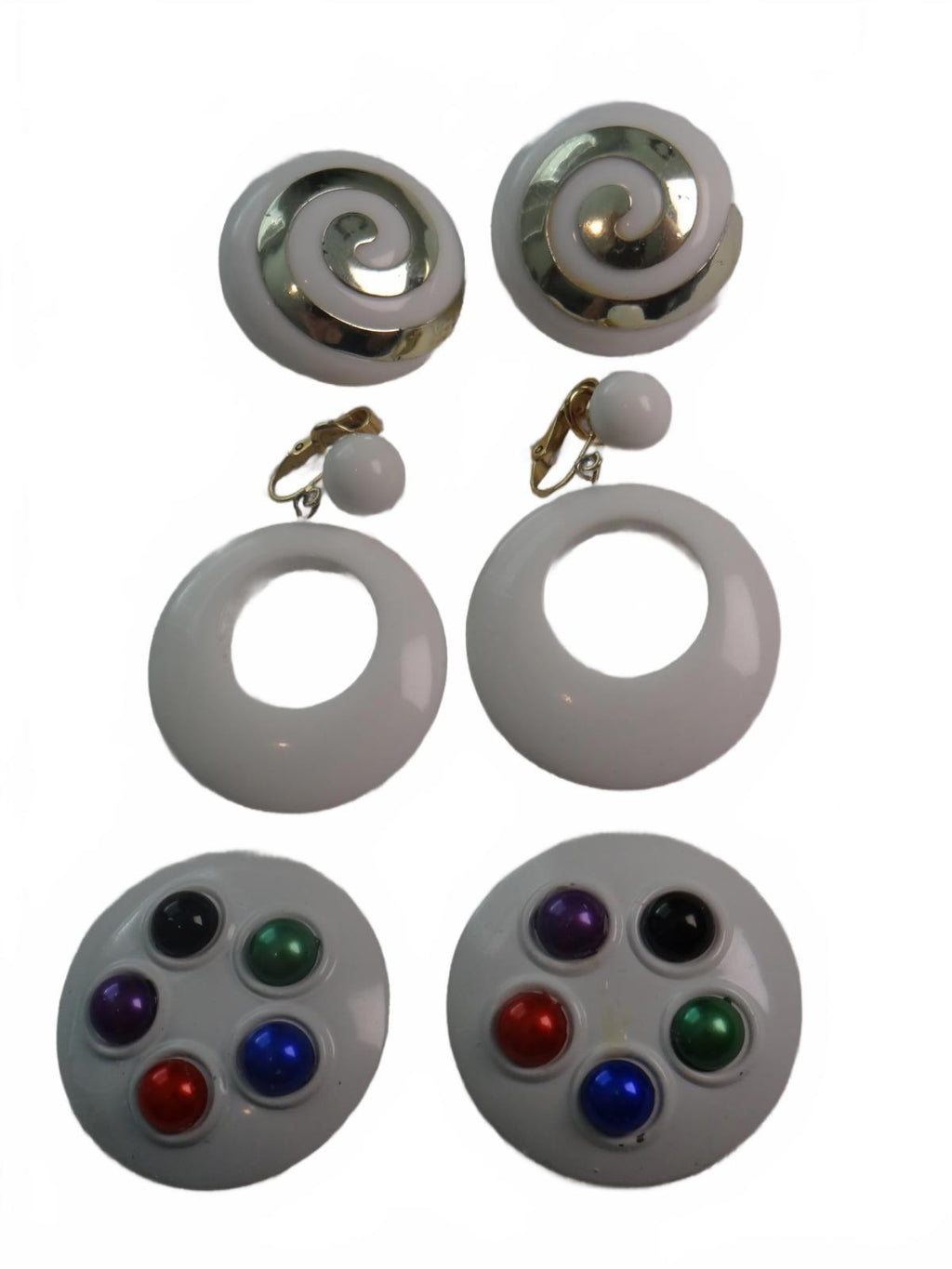 Set of Vintage Clip-On Earrings with Colorful and White Designs Lot 1