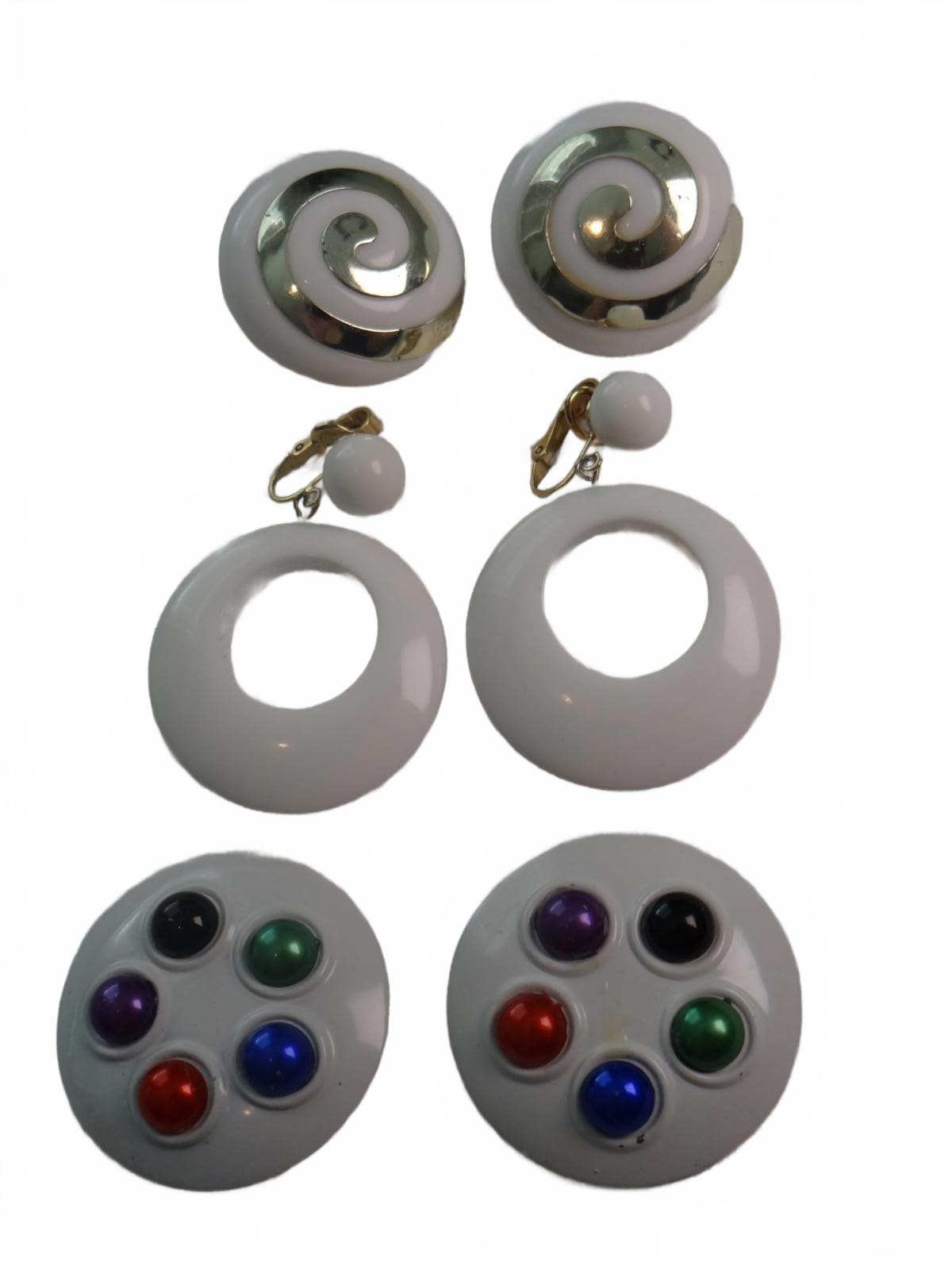 Set of Vintage Clip-On Earrings with Colorful and White Designs Lot 1