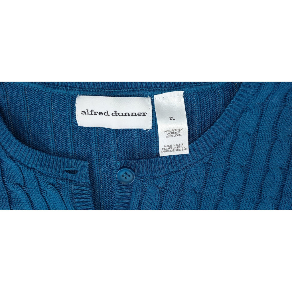 Alfred Dunner Teal Blue Cable Knit Cardigan Sweater Women's XL Button Front