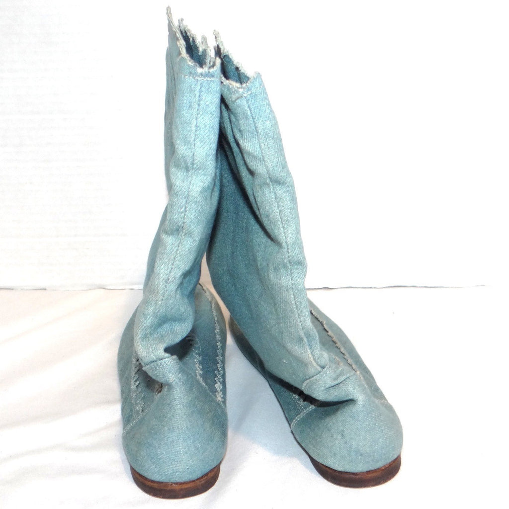 Bruno Bartoli Vintage Denim Slouch Boots Light Wash Studded Sawtooth Women 6