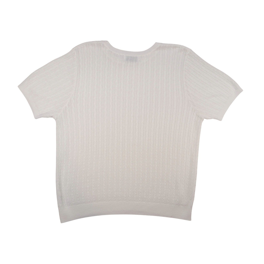 Alfred Dunner Women's White Cable Knit Short Sleeve Sweater Top Sz M Made in USA