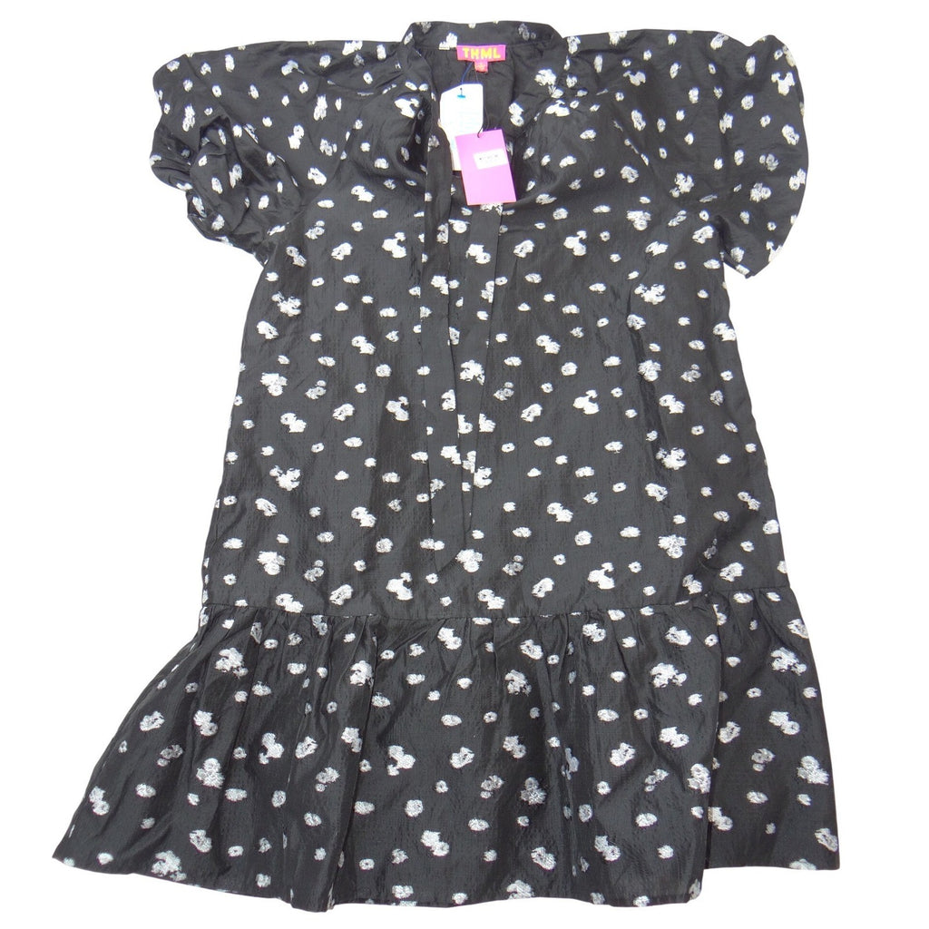 NWT-THML Womens Black Silver Metallic Embroidery Tiered Mini Dress WCT1865-BK