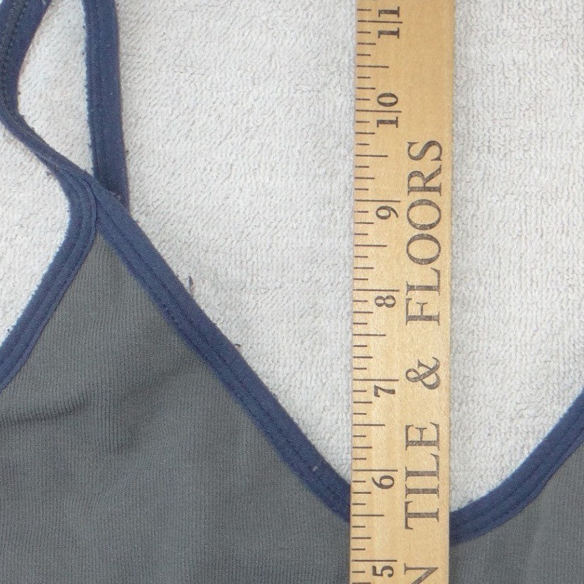 Gray Ribbed Seamless V-Neck Crop Cami Top Navy Trim Small