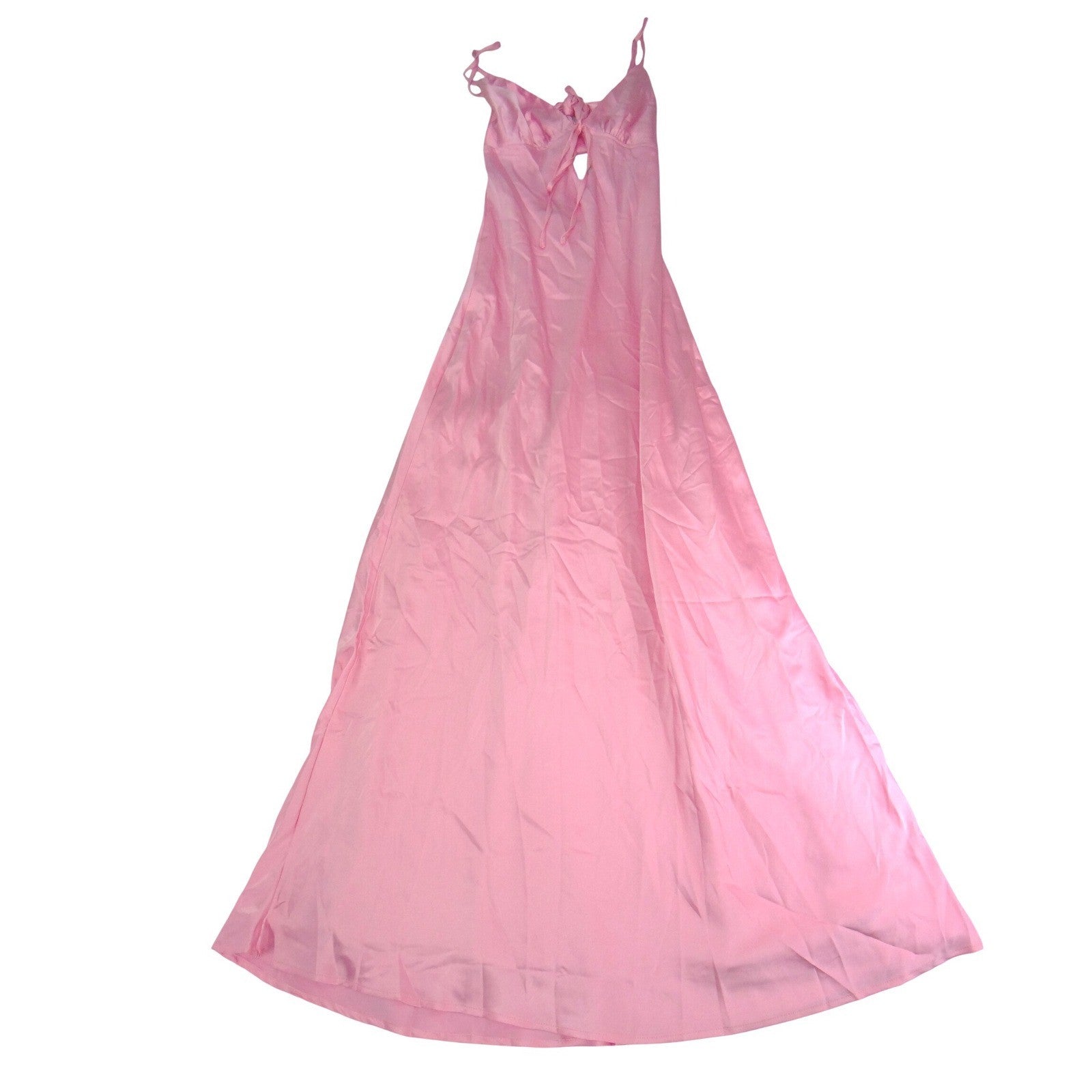 NWT-Peppermayo Flora Satin Maxi Dress Candy Pink US 2 Cutout Tie Back Gown