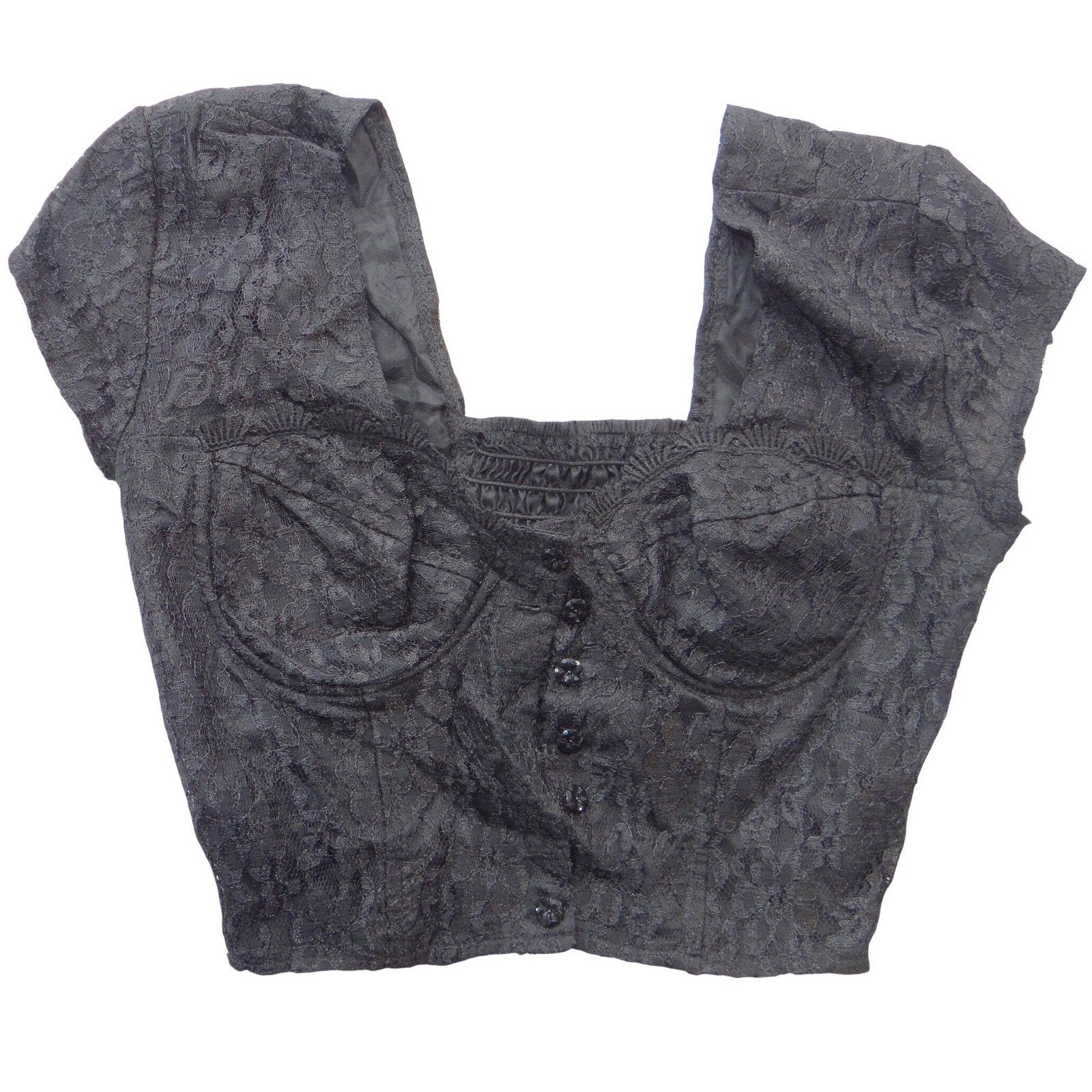 Mirrors Vintage Black Floral Lace Corset Top Bustier Cropped Whimsigoth Size 5