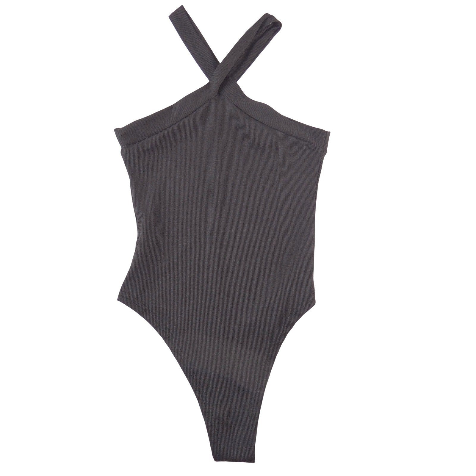 Fresral Womens Ribbed Halter Bodysuit Black Criss Cross Neck Sleeveless Small