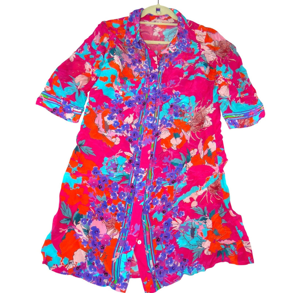 Soft Surroundings Pink Floral Button Front Tunic Dress Petites Small PS