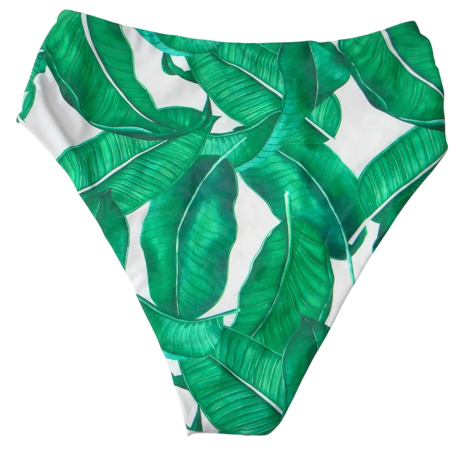 Unbranded Tropical Banana Leaf Print High Waisted Bikini Set Green White Medium
