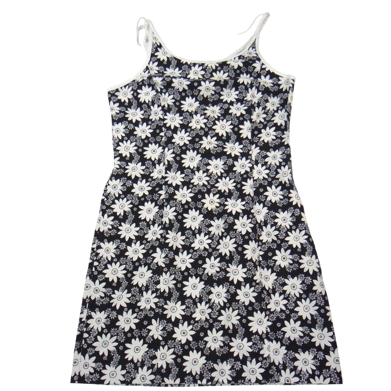 Ann Taylor Loft Womens 12P Black White Daisy Floral Canvas Sundress 2094