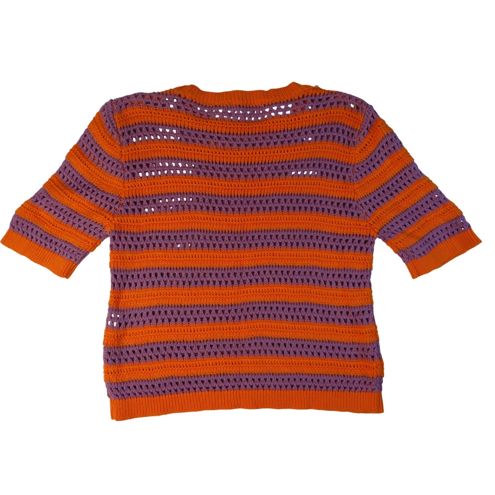 Daphnea Paris Striped Crochet Knit Top Orange Purple Short Sleeve Women S