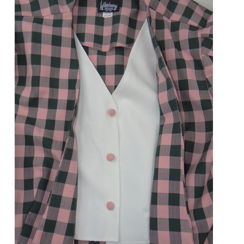 Whirlaway Frocks Vintage Pink Plaid Skirt Suit Set 22WP Puff Sleeve Made in USA