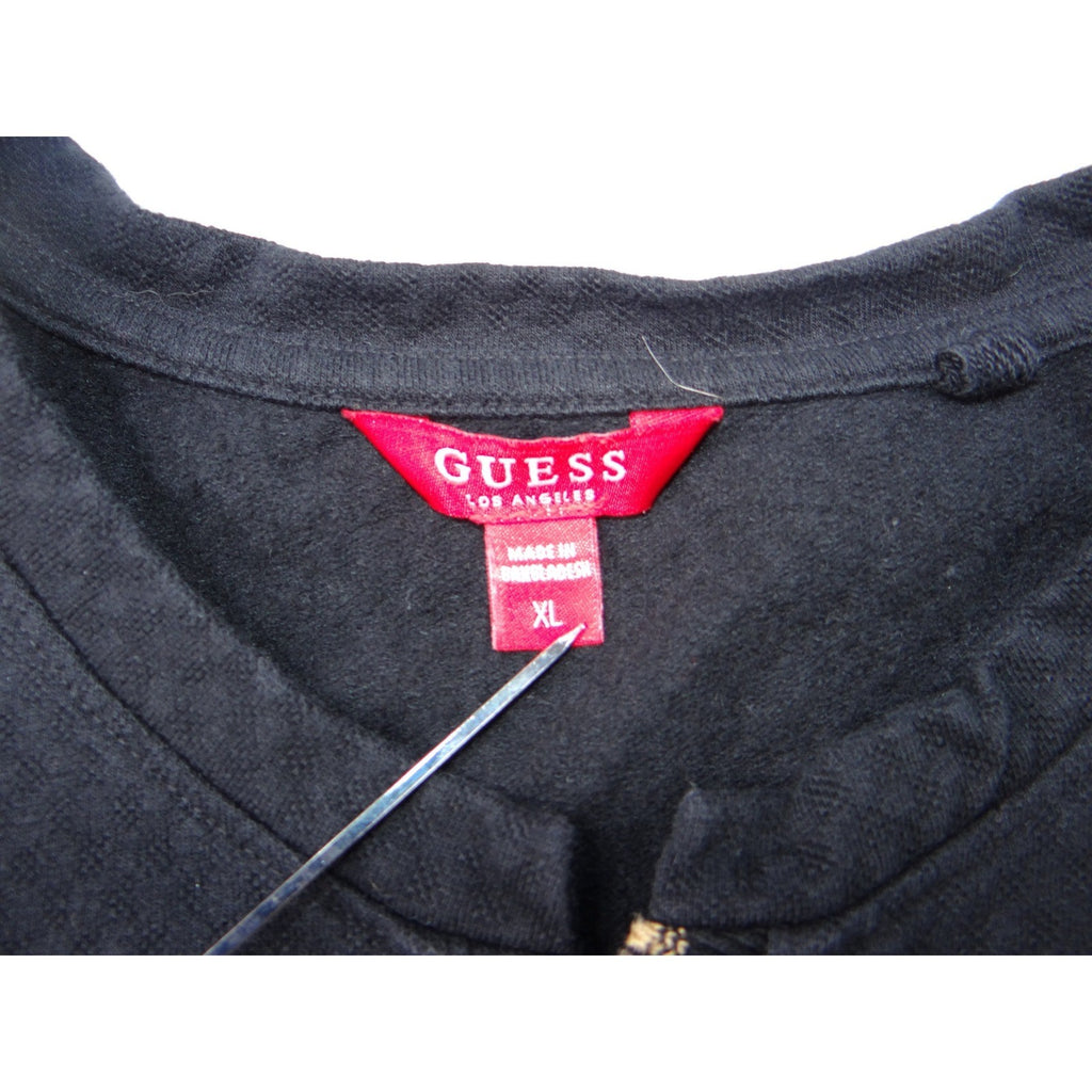 GUESS Black Textured Henly T Shirt Mens XL