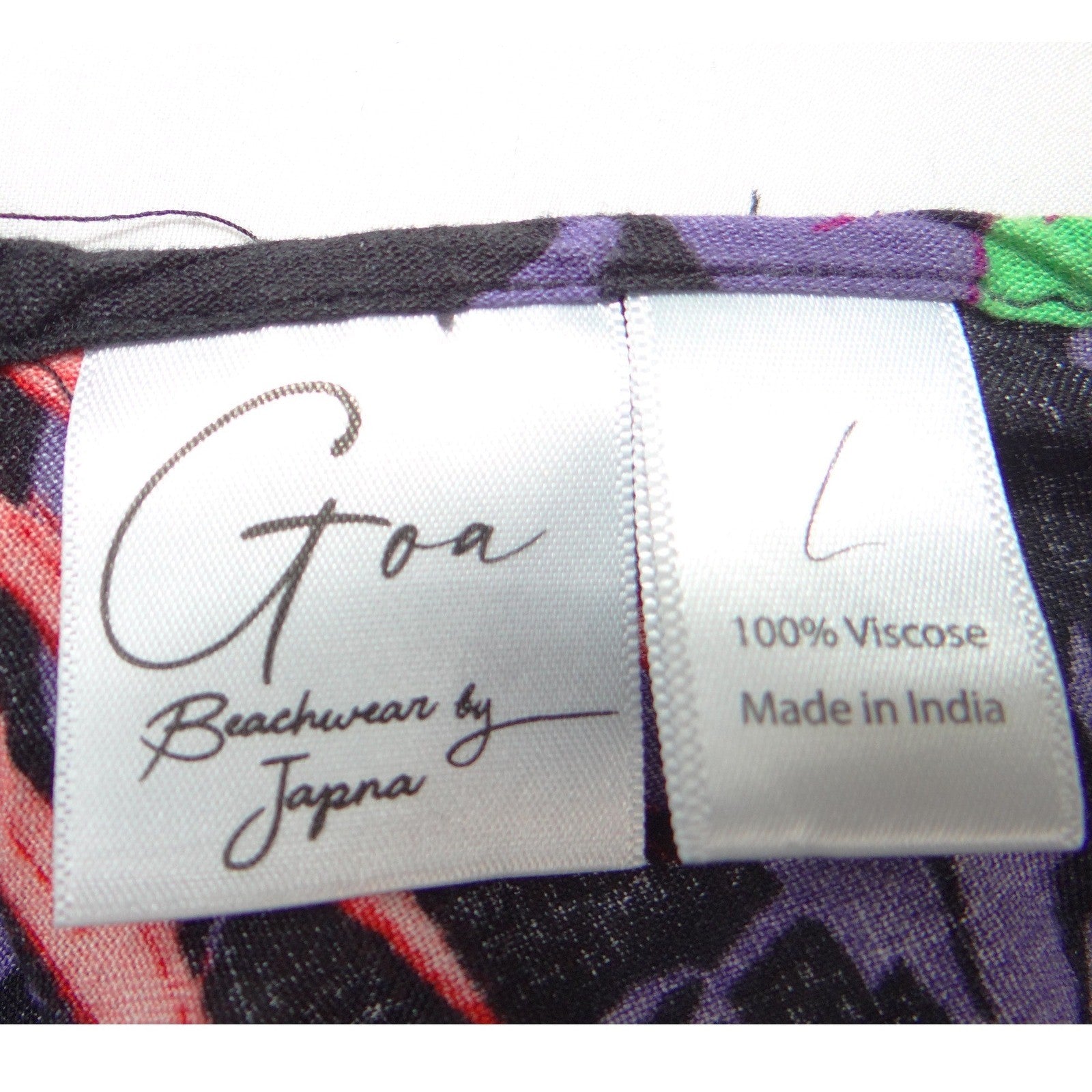 Goa Beachwear by Japna Women L Tropical Floral Kaftan Cover Up Pom Pom Trim
