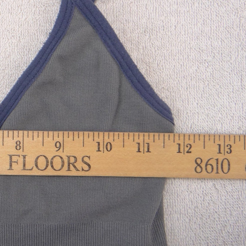 Gray Ribbed Seamless V-Neck Crop Cami Top Navy Trim Small