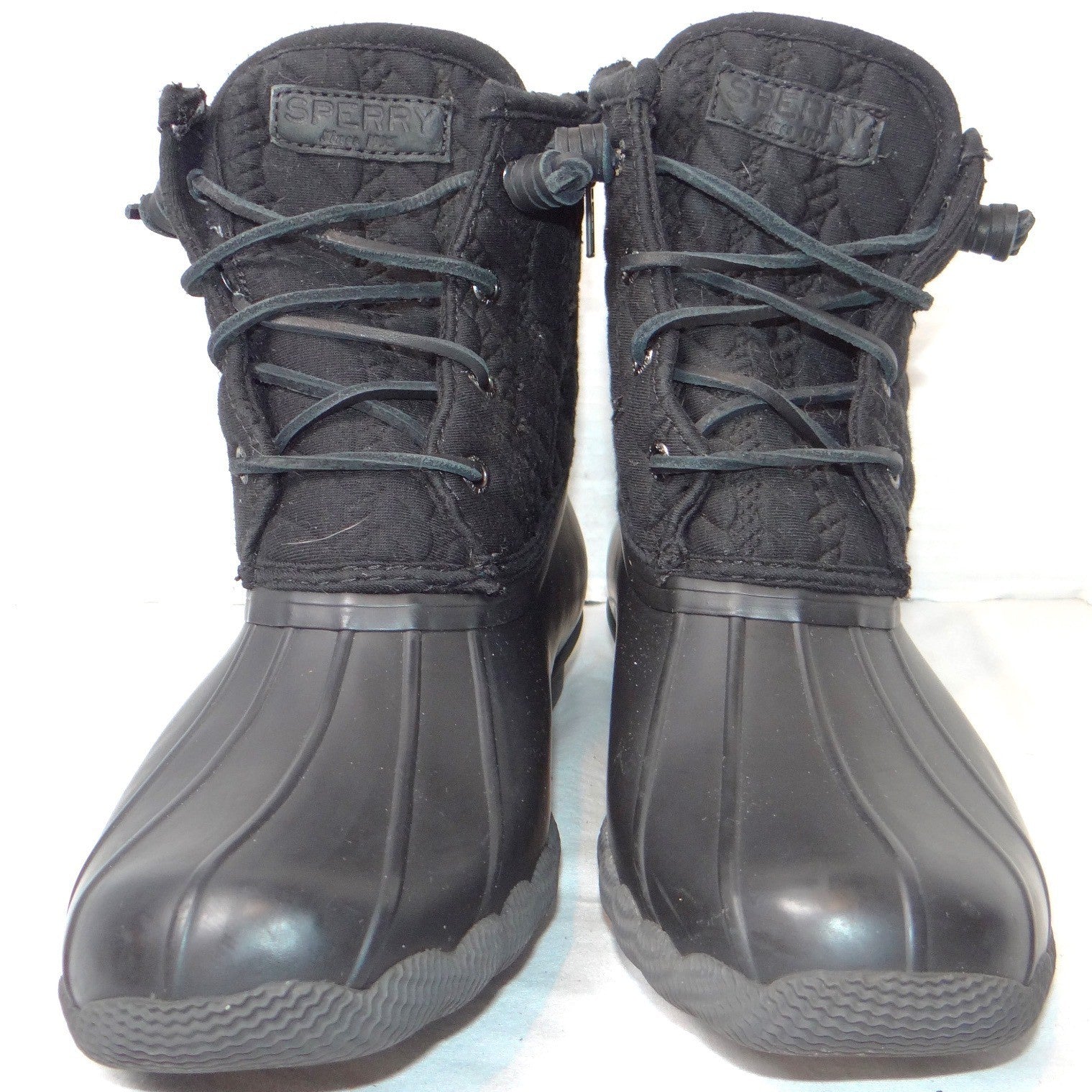 Sperry Saltwater Quilted Cable Knit Duck Boots Black Womens 8.5 M STS97183
