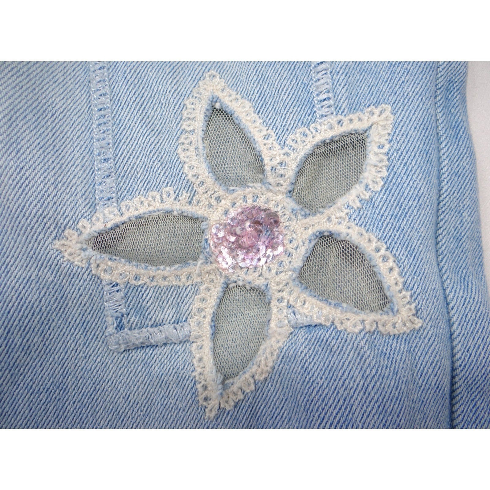 Jeanology Newport News Womens Jeans Star Mesh Cutouts Embellished Denim Sz 16