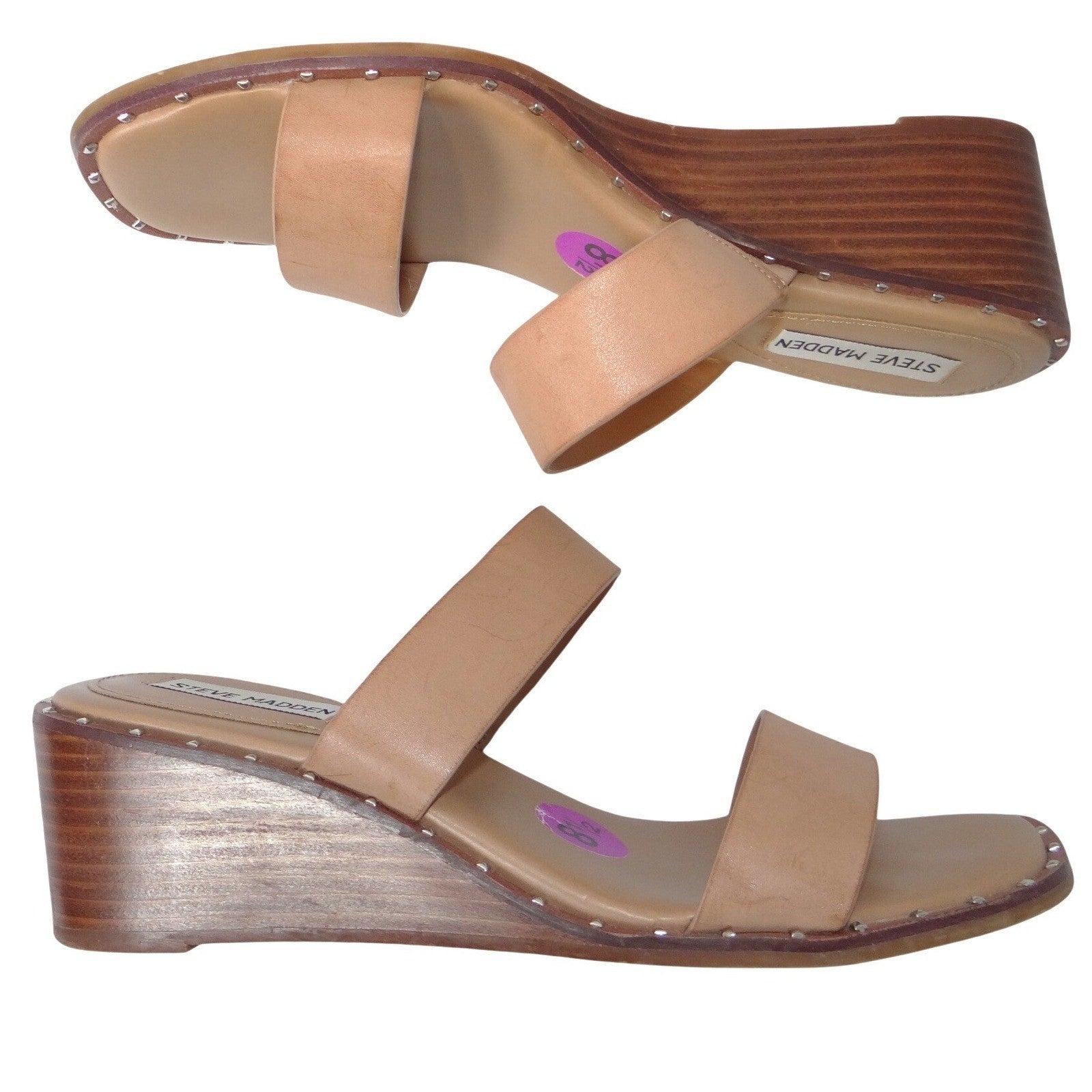 Steve Madden Henrietta Tan Studded Wedge Sandals HNRT01S1 Mens 8.5M