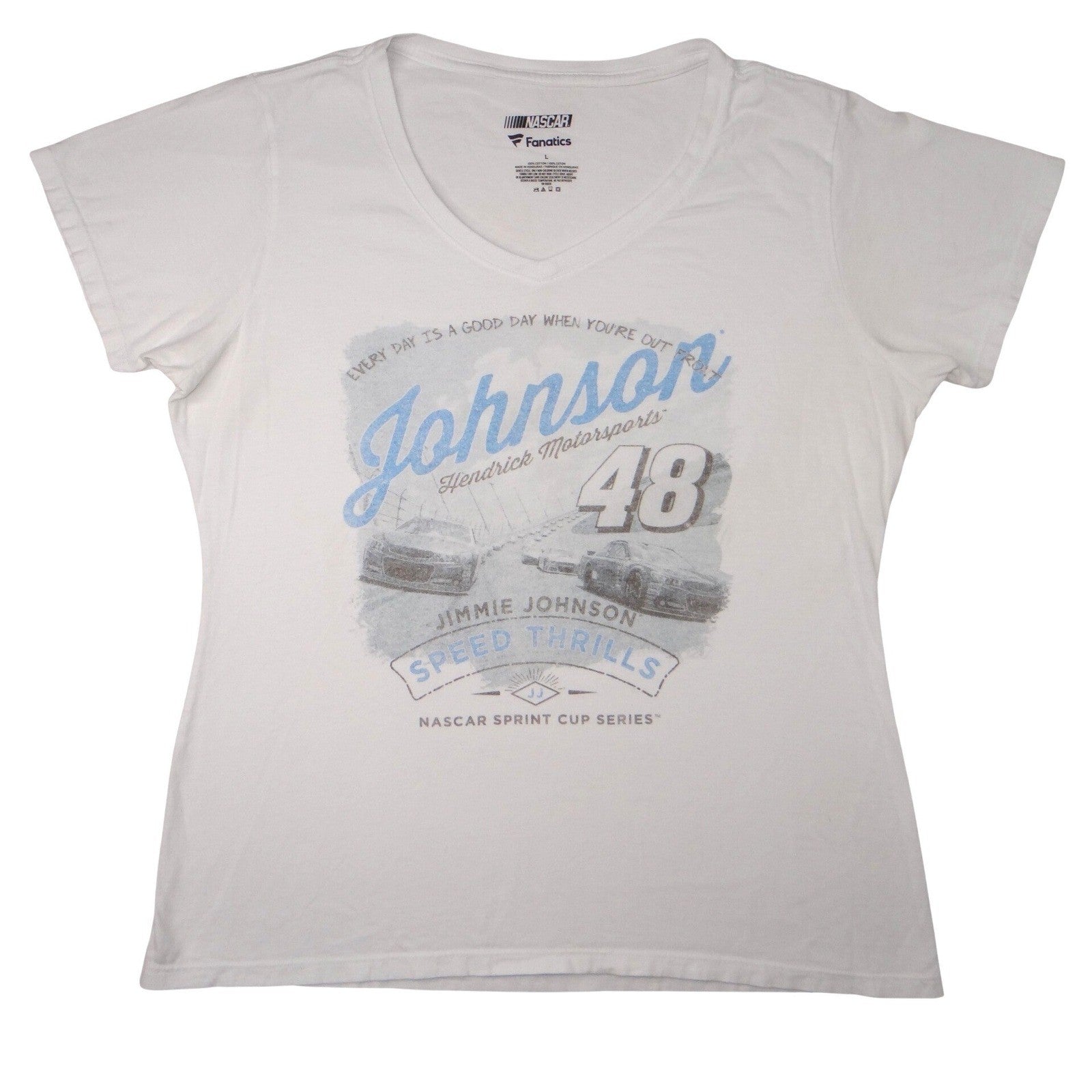 NASCAR Fanatics Johnson 48 Hendrick Motorsports White V Neck T Shirt Women's L