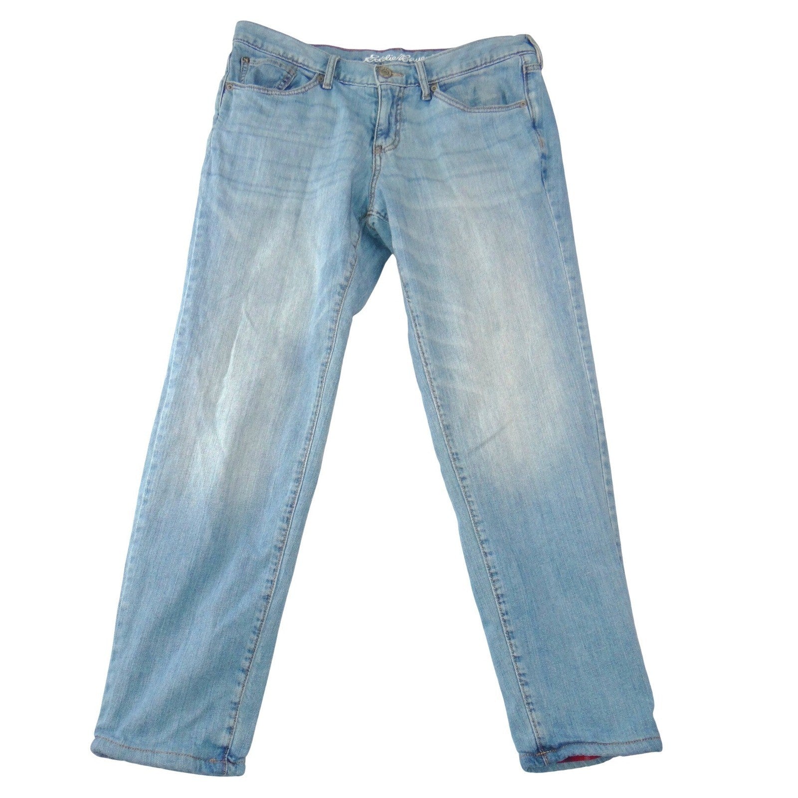 Eddie Bauer Womens P8 Light Wash Flannel Lined Boyfriend Relaxed Jeans