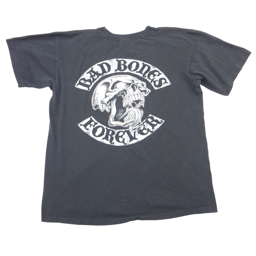 Bad Bones Forever Skull Graphic T-Shirt Mens Black Short Sleeve Biker Tee L