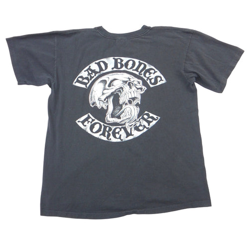 Bad Bones Forever Skull Graphic T-Shirt Mens Black Short Sleeve Biker Tee L