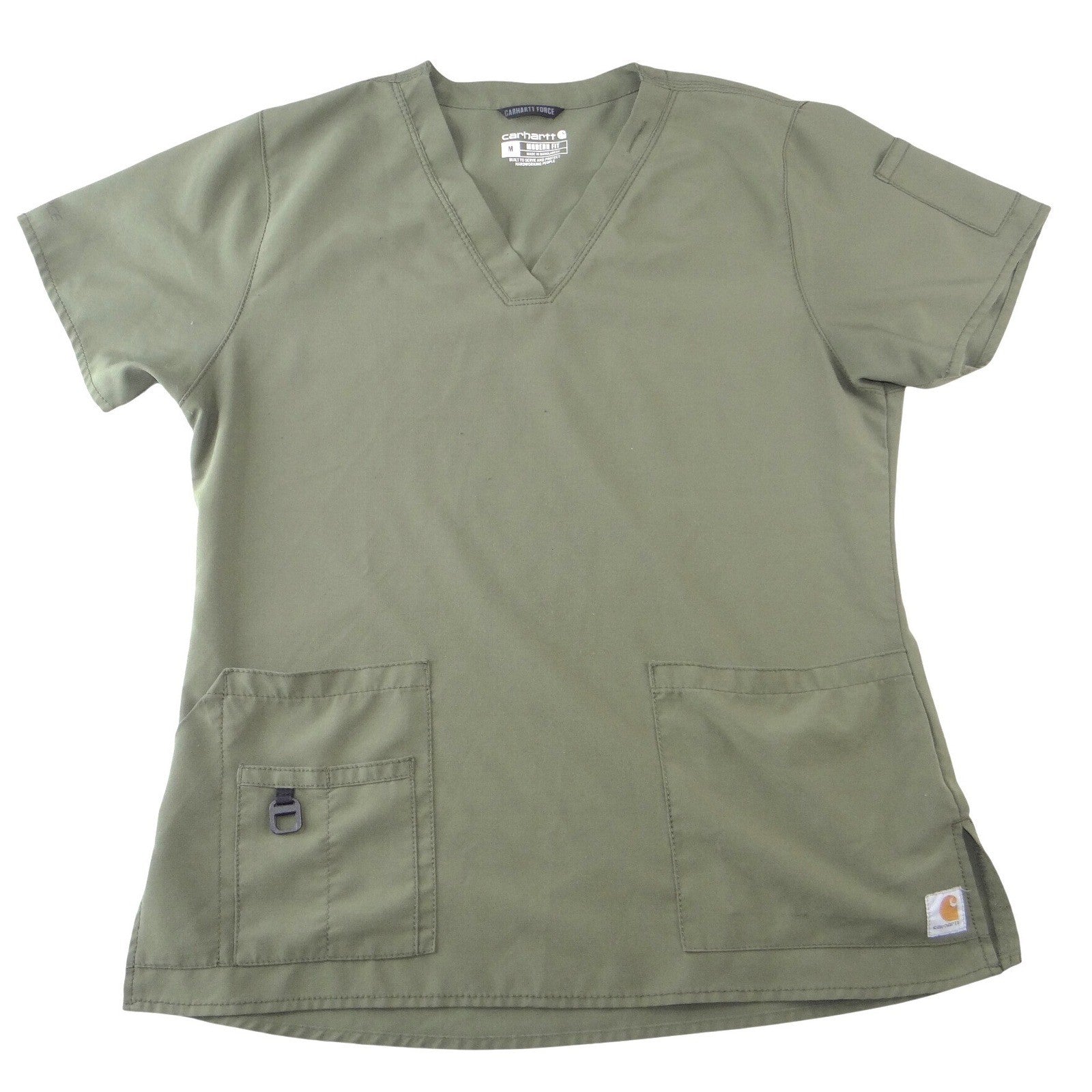 Carhartt Force Modern Fit Women Scrub Top Olive Green V-Neck Pocket Medium