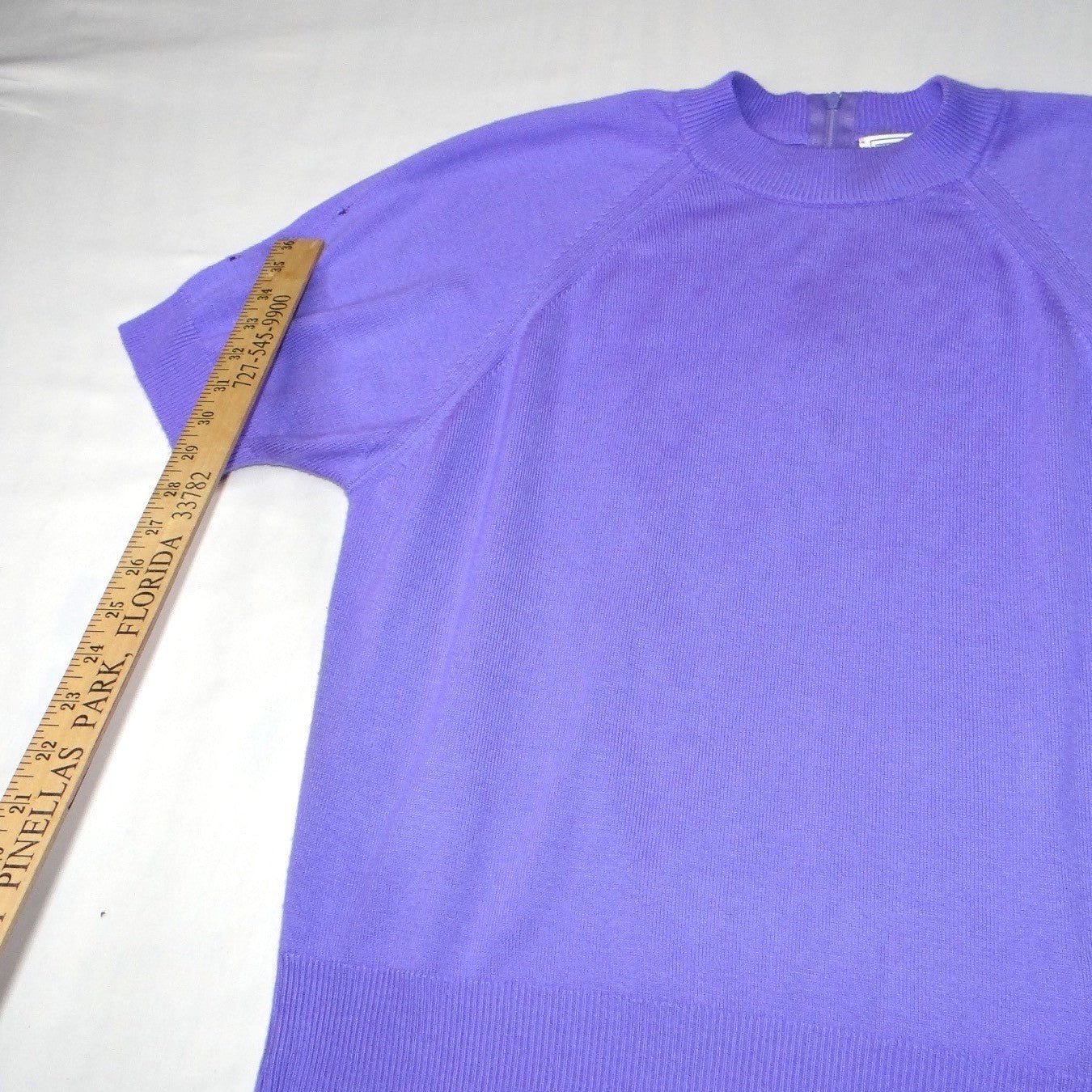 Vintage Duvet Purple Short Sleeve Knit Sweater Top Size L Zipper Back
